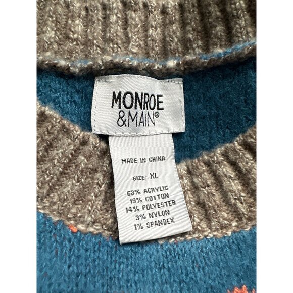 Monroe & Main Vickie Sweater Aztec Fair Isle Pullover Teal Orange Gray Size XL - Picture 6 of 6